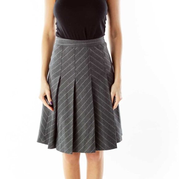 Ann Taylor Gray Pleated Wool Skirt with Pinstripe - Picture 1 of 3